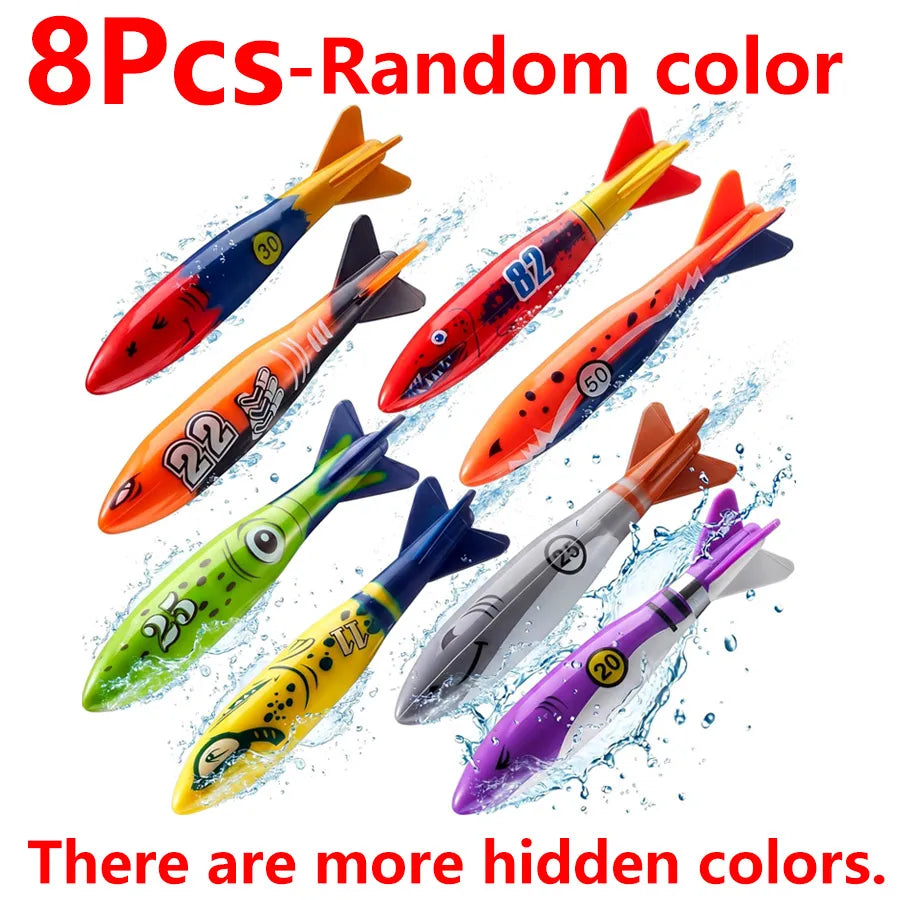 Sinking Diving Pool Toy Set | Torpedo Shark Rocket 1/4/8 Pc Diving Pool Toy Set QXL 8Pcs