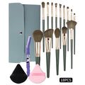 18-Pc Green Makeup Brush Set with Bag, Puffs & Razor Makeup Brush Set QXL green