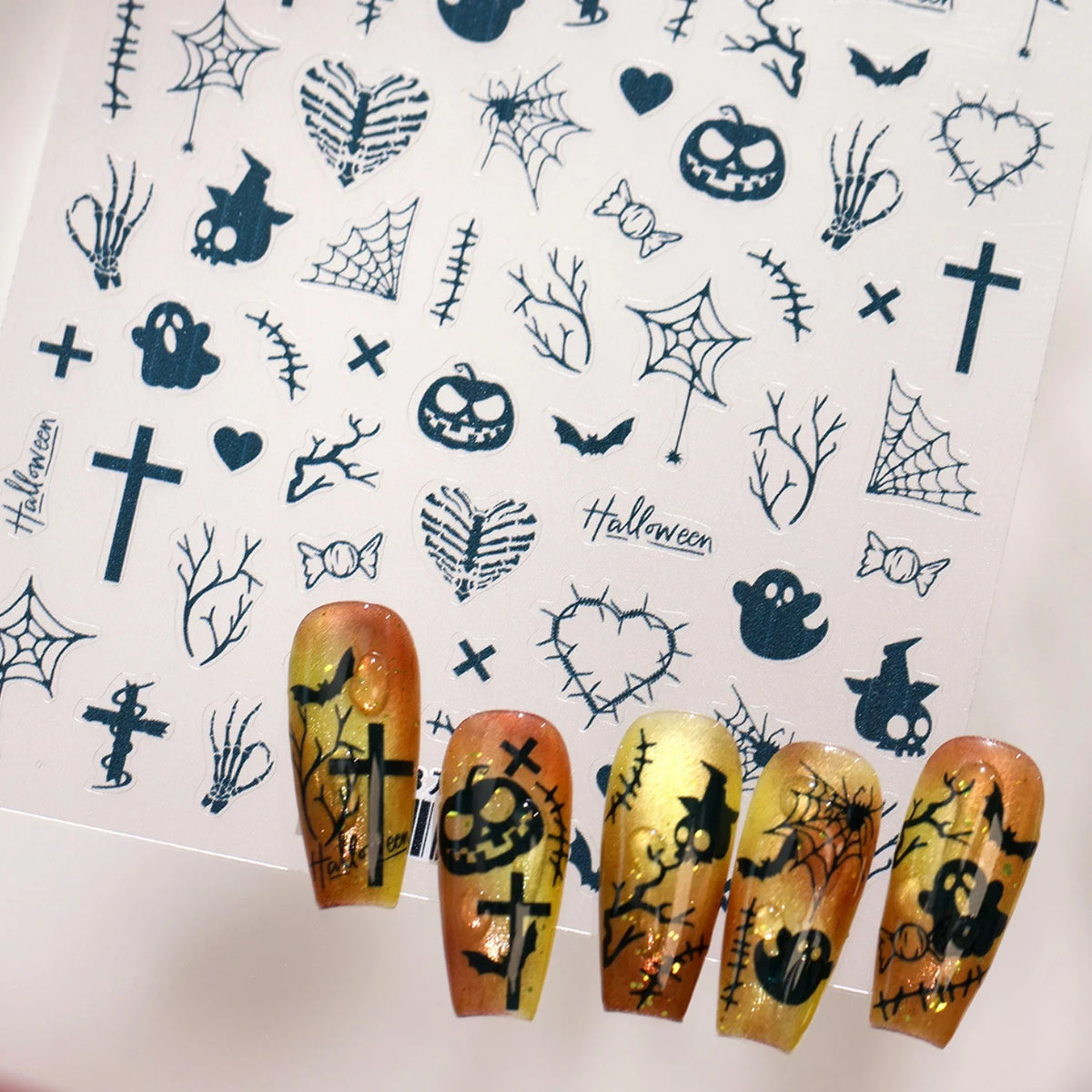 Halloween Gothic 5D Nail Stickers – Skull Pumpkin Spider Web Nail Art Stickers QXL