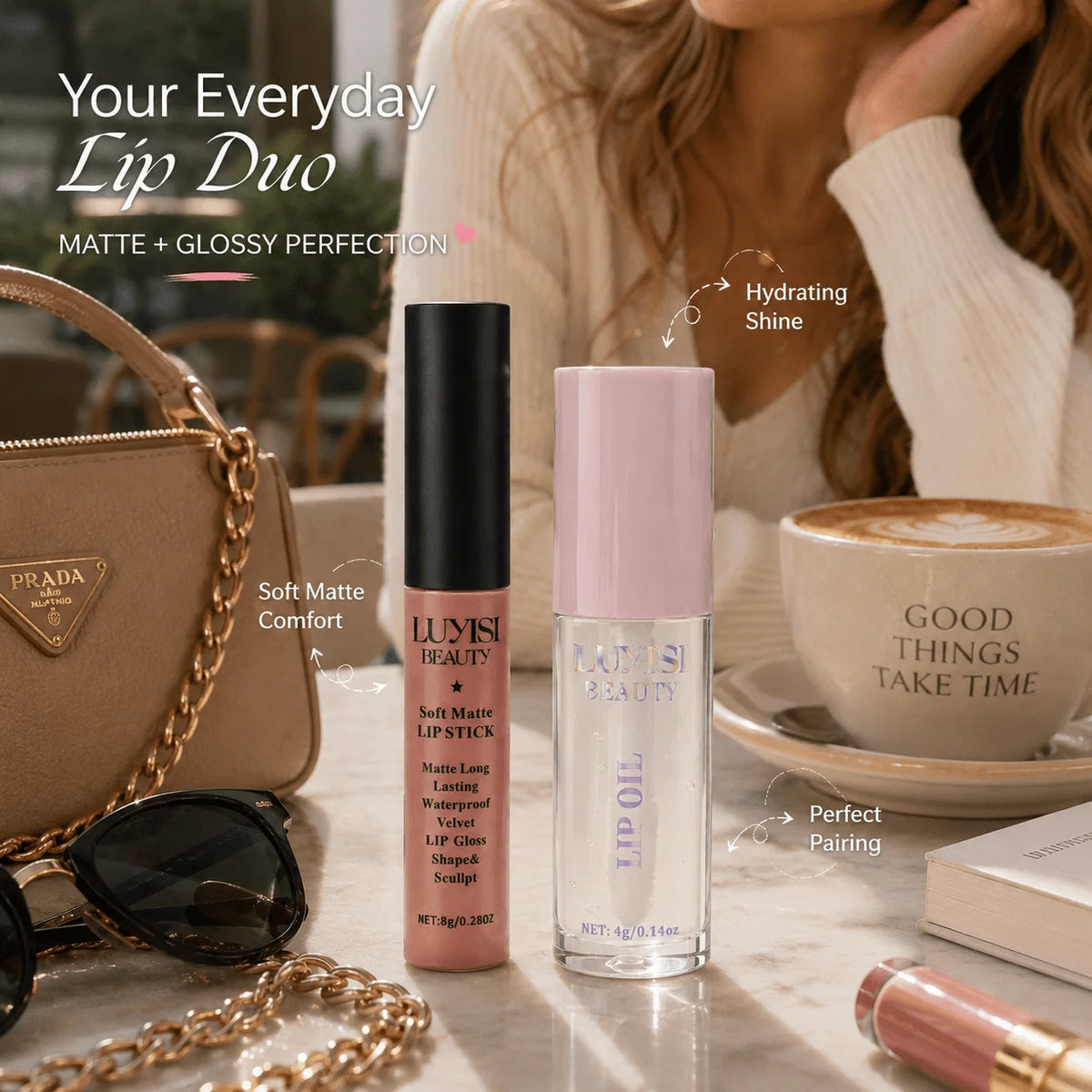 Lip Glaze & Lip Oil Combo | Hydrating Glass-Shine Lip Gloss Set Lip Gloss Set QXL