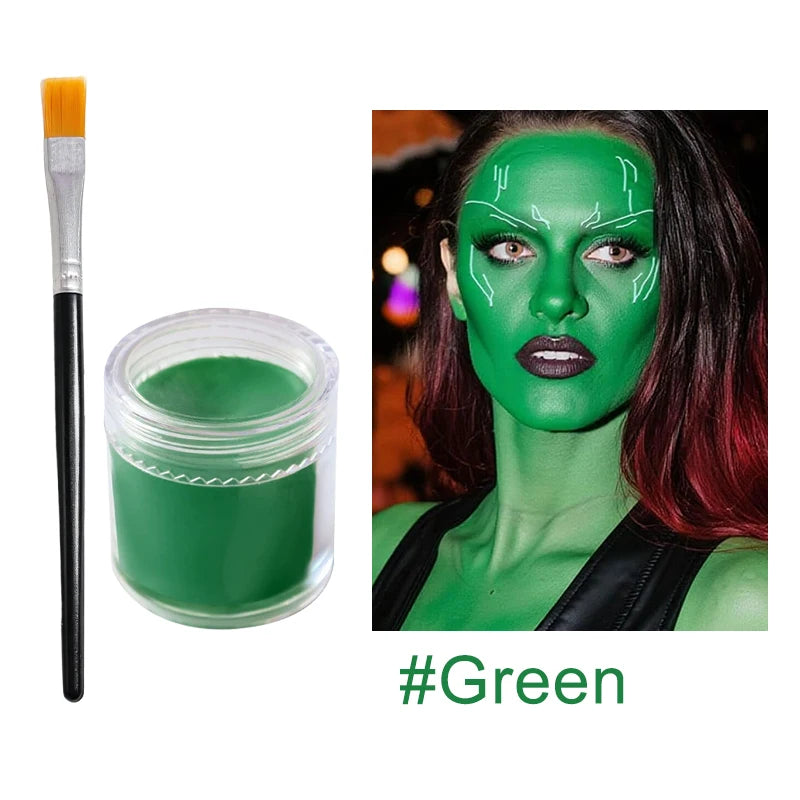 10g Face & Body Oil Paint Cream with Brush | Halloween Cosplay Face & Body Paint QXL 2pcs Green