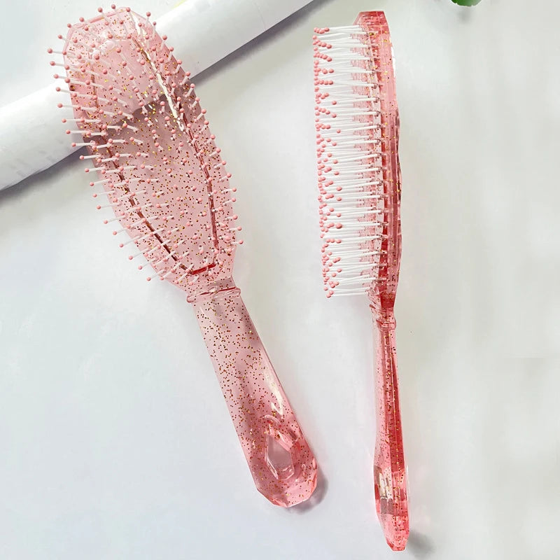 Transparent Glitter Hair Brush & Wide Tooth Comb | Anti-Static Hair Brush Comb QXL