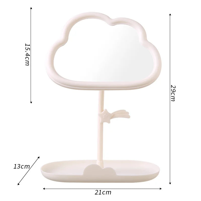Cloud-Shaped Vanity Mirror with Storage Tray | Desktop Makeup Vanity Mirror QXL White