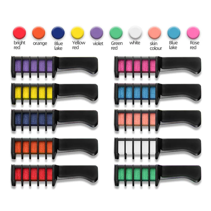 10-Color Washable Hair Chalk Comb Set | Temporary Hair Dye Hair Chalk Comb Set QXL