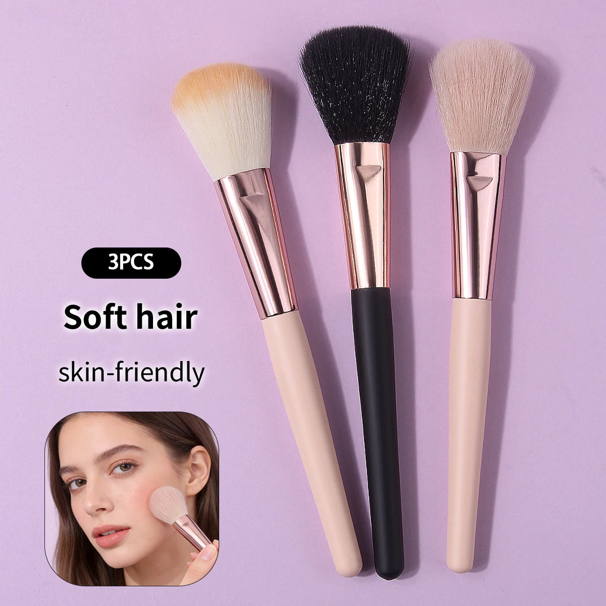 KOSSHOW 3-Piece Blush Powder & Contour Makeup Brush Set Makeup Brush Set QXL MULTI