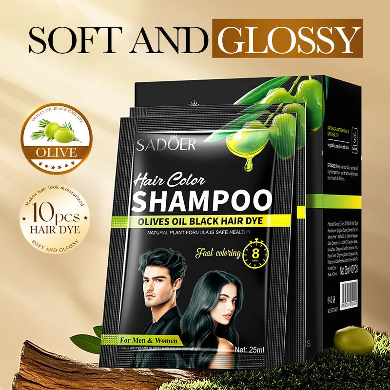 10-Pack 4-in-1 Black Hair Color Shampoo | 15-Min Herbal Formula Hair Color Shampoo QXL