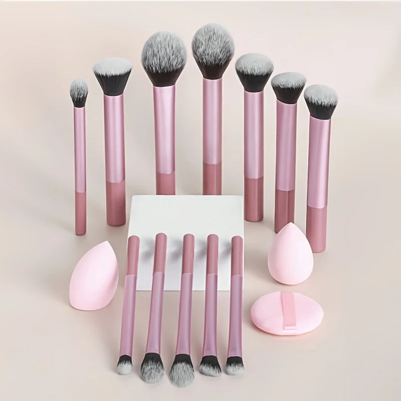 15-Piece Makeup Brush Set | Ultra-Soft Wool Fiber + Sponge Makeup Brush Set QXL
