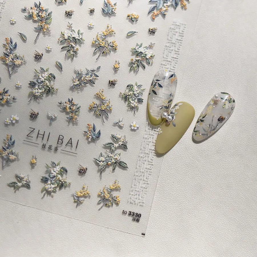 5D Floral Nail Art Stickers – Peony Jasmine Osmanthus Decals Nail Art Stickers QXL
