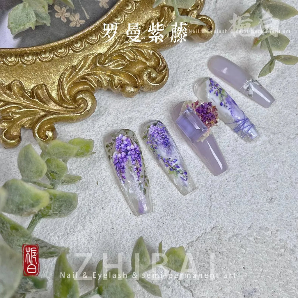 5D Wisteria Flower Nail Art Stickers | Kawaii Purple Decals Nail Art Stickers QXL