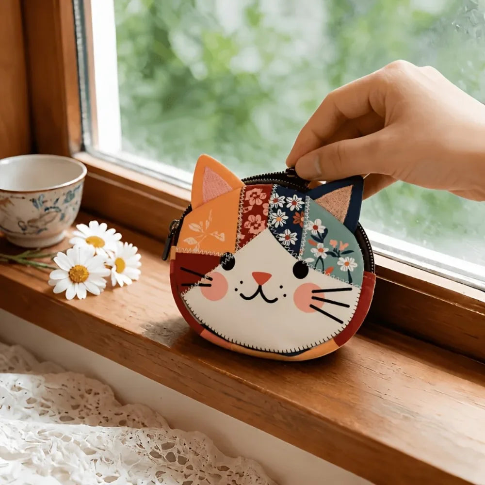 Cat Patchwork Zipper Storage Bag | Japanese Cartoon Pouch Zipper Storage Pouch QXL