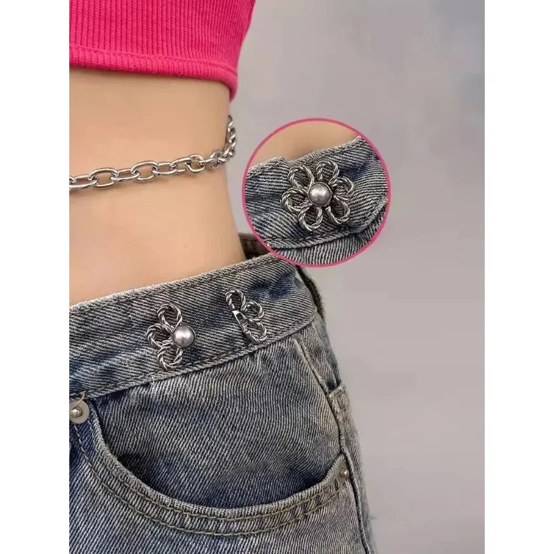 2-Pack Flower Print Adjustable Waist Buttons for Jeans & Pants Waist Adjuster Button QXL