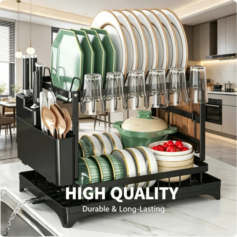 Metal 2-Tier Dish Drying Rack with Removable Drip Tray Dish Drying Rack QXL