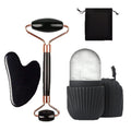 4-Piece Facial Skincare Set | Massage Roller & Gua Sha Tools Facial Massage Set QXL black