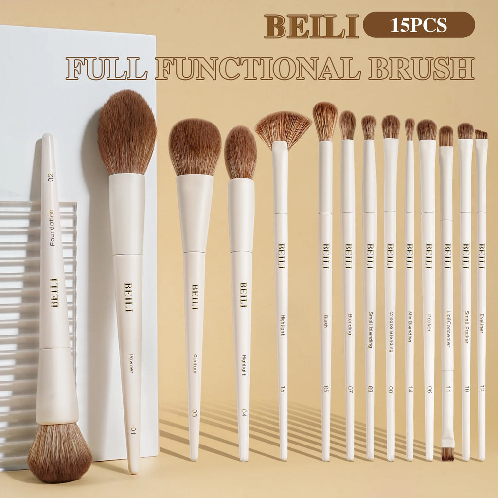 BEILI 15-Pc Synthetic Makeup Brush Set | Vegan Foundation & Eye Makeup Brush Set QXL
