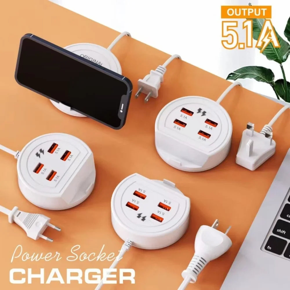 4-Port USB-C PD Wall Charger Hub with Phone Stand | EU US UK USB Wall Charger QXL