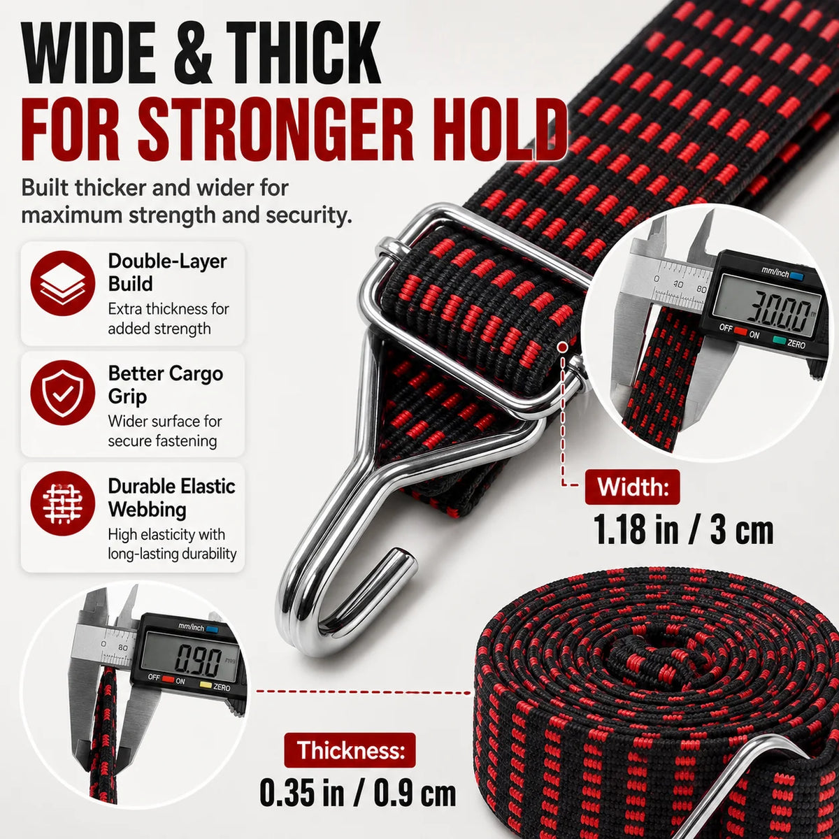 3cm Elastic Cargo Tie Down Strap with Metal Hooks 1–5M Elastic Cargo Strap QXL