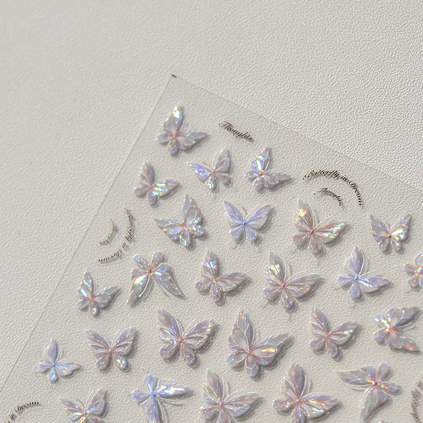 5D Aurora Butterfly Nail Stickers | Pink Shell Shining Decals Nail Art Stickers QXL