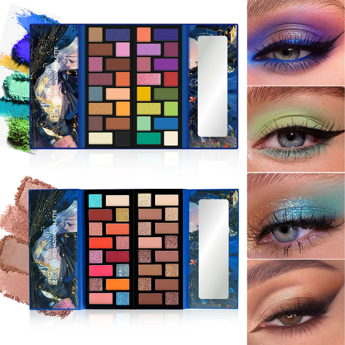 VERONNI 32-Color Eyeshadow Palette – Matte, Shimmer & Glitter Eyeshadow Palette QXL