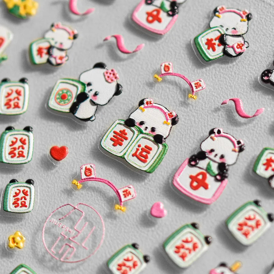 5D Panda Peony Butterfly Nail Art Stickers | Kawaii Decals Nail Art Stickers QXL