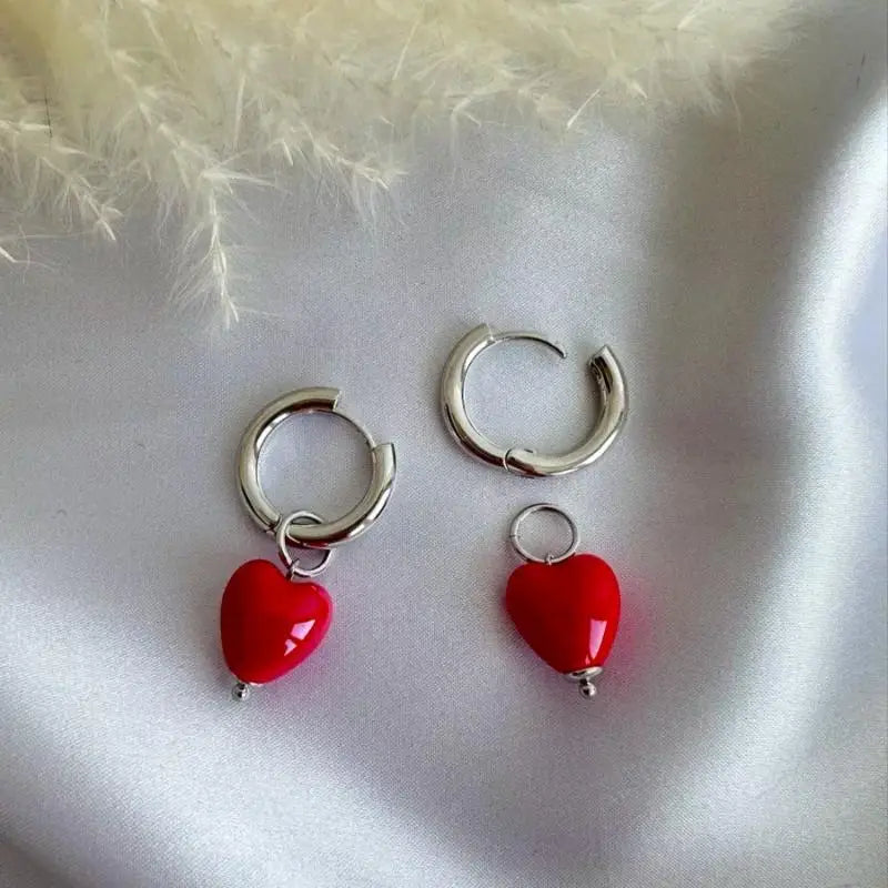Colorful Heart Hoop Earrings | Minimalist Women's Jewelry Hoop Earrings QXL