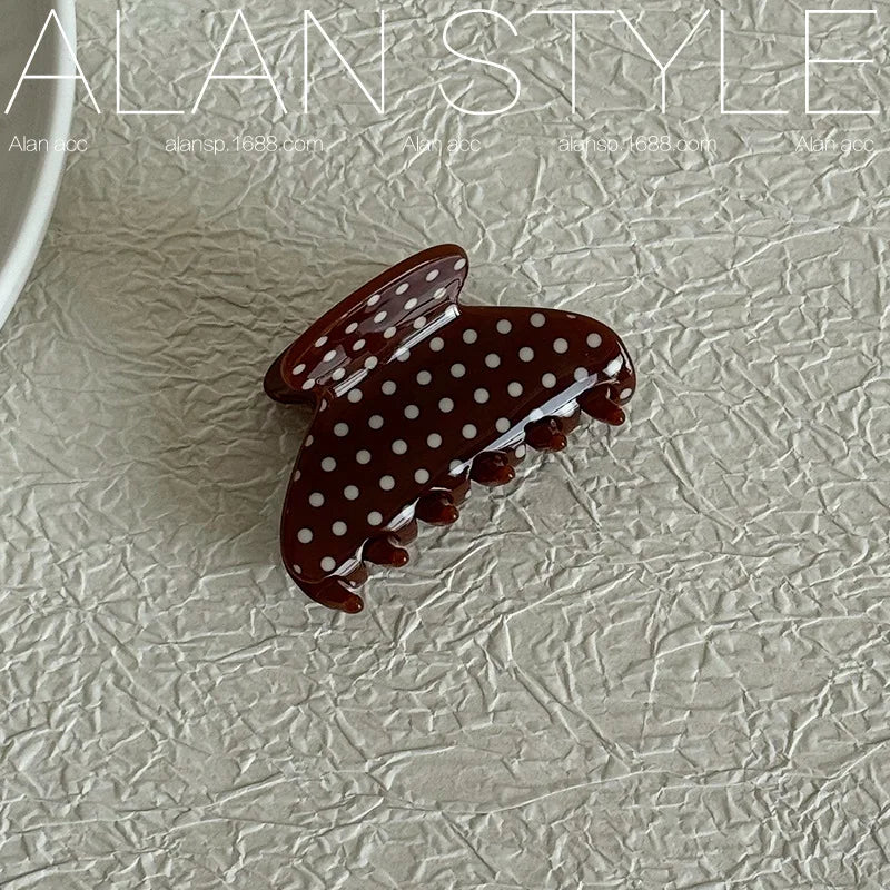 Korean Polka Dot Acetate Hair Claw Clip | Medium Shark Clip Hair Claw Clip QXL Coffee color white s