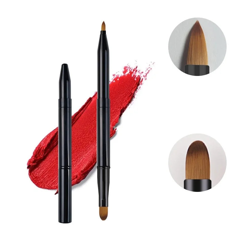 Retractable Double-Ended Lip Gloss Brush with Protective Cap Lip Makeup Brush QXL Black