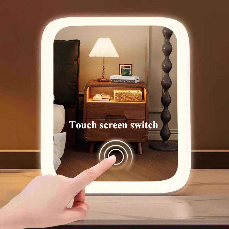 LED Makeup Mirror 3-Color Touch Screen | USB Charging Desktop LED Makeup Mirror QXL