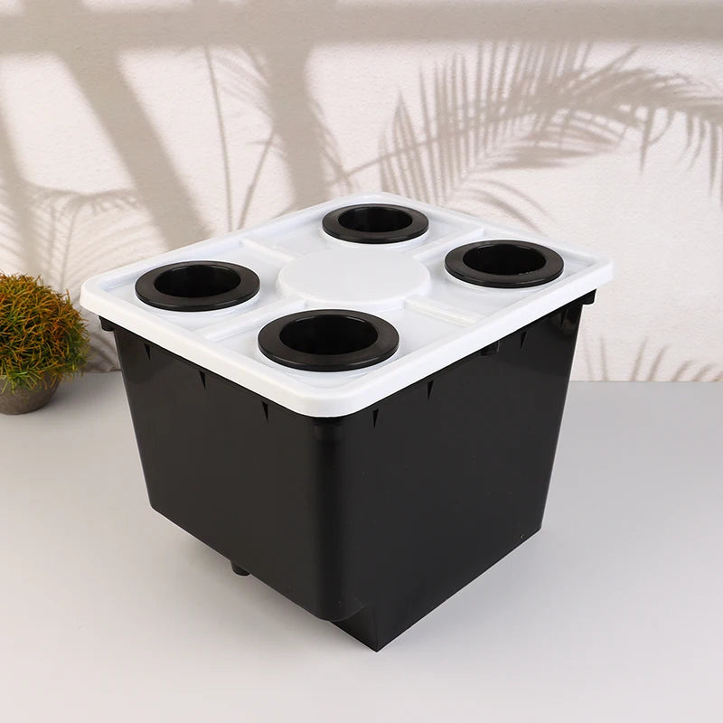Hydroponic Bucket System with Siphon Elbows & 4-Hole Cover Hydroponic Planter QXL Black