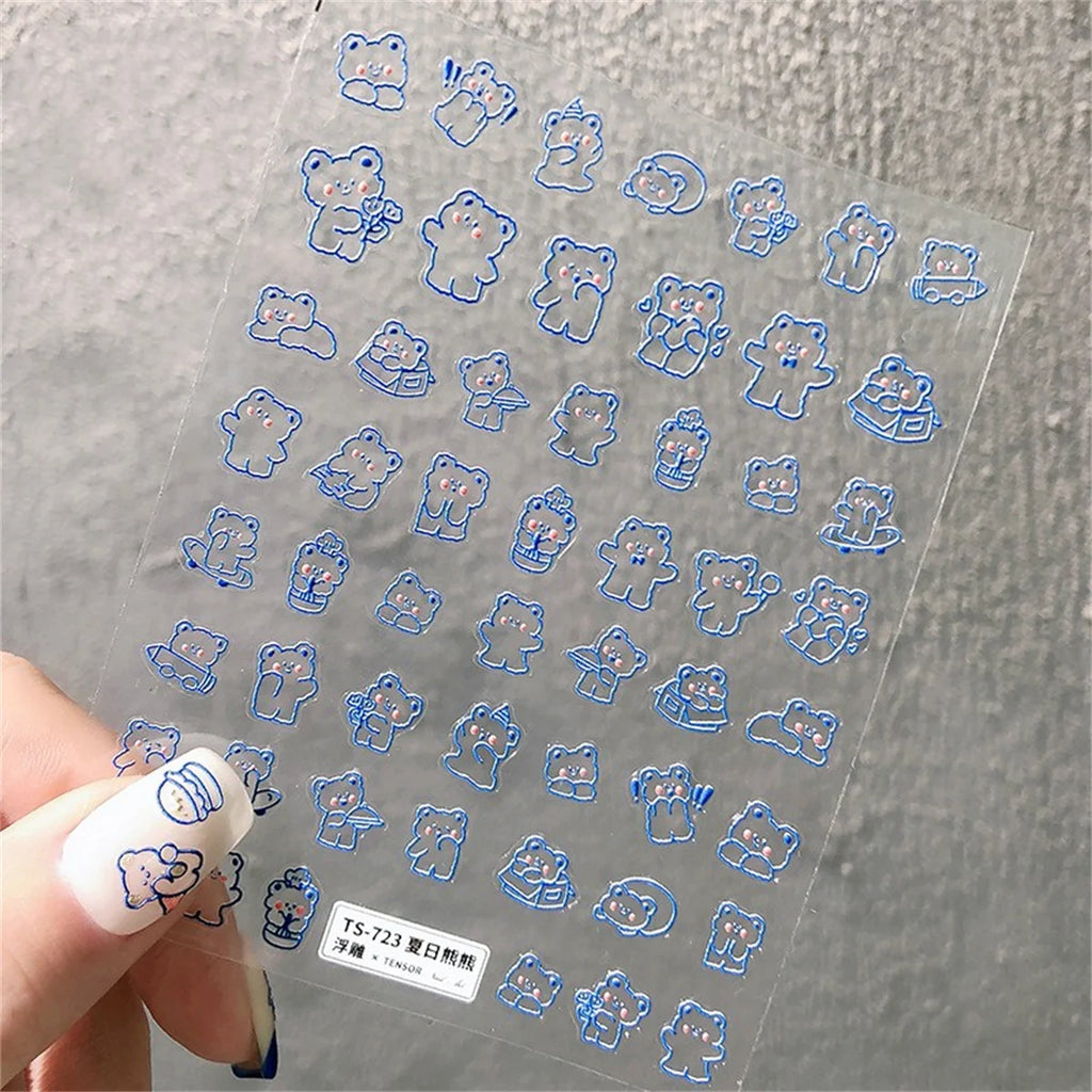 5D Kawaii Bear Nail Art Stickers – Blue Hollow Decals DIY Nail Art Stickers QXL