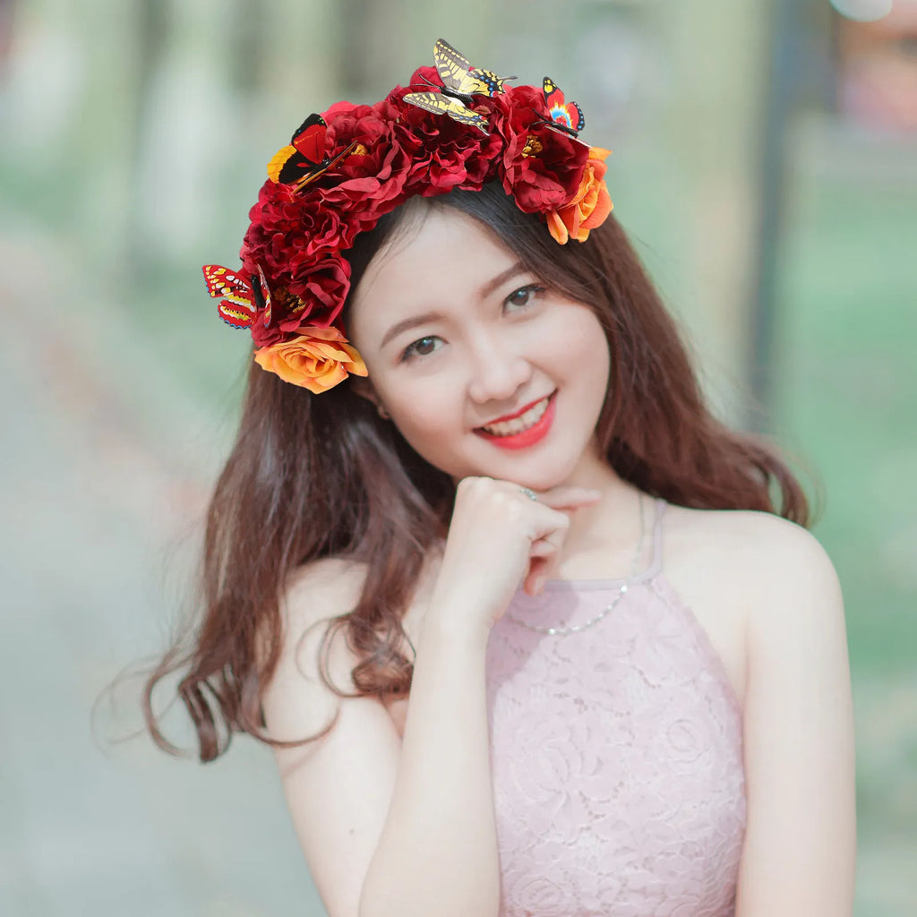 Bohemian Butterfly Flower Crown Headband for Women Flower Crown Headband QXL