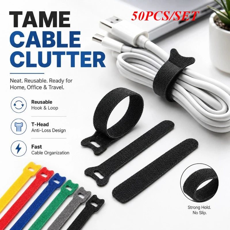 Reusable Hook & Loop Cable Ties | T-Head Nylon Organizer Cable Ties QXL