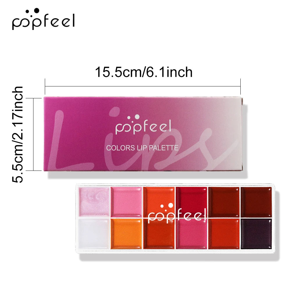 POPFEEL 12-Color Lipstick Palette | Shimmer Lip Gloss & Cheek Tint Lipstick Palette QXL
