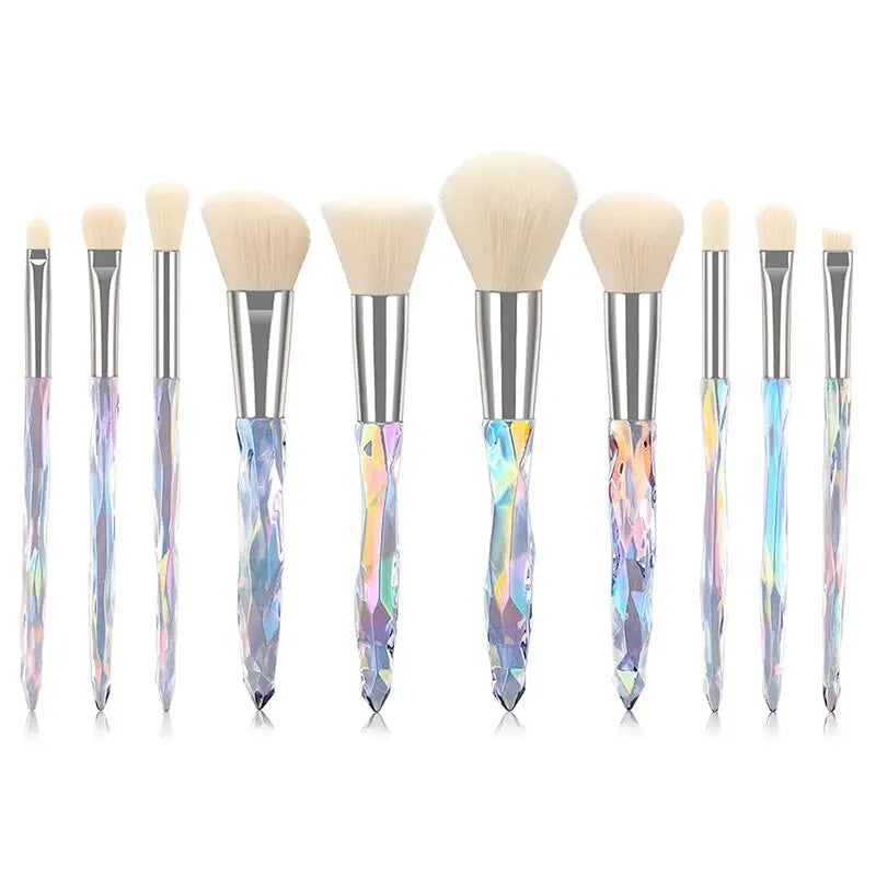 10-Piece Crystal Makeup Brush Set | Powder, Blush & Eye Makeup Brush Set QXL White