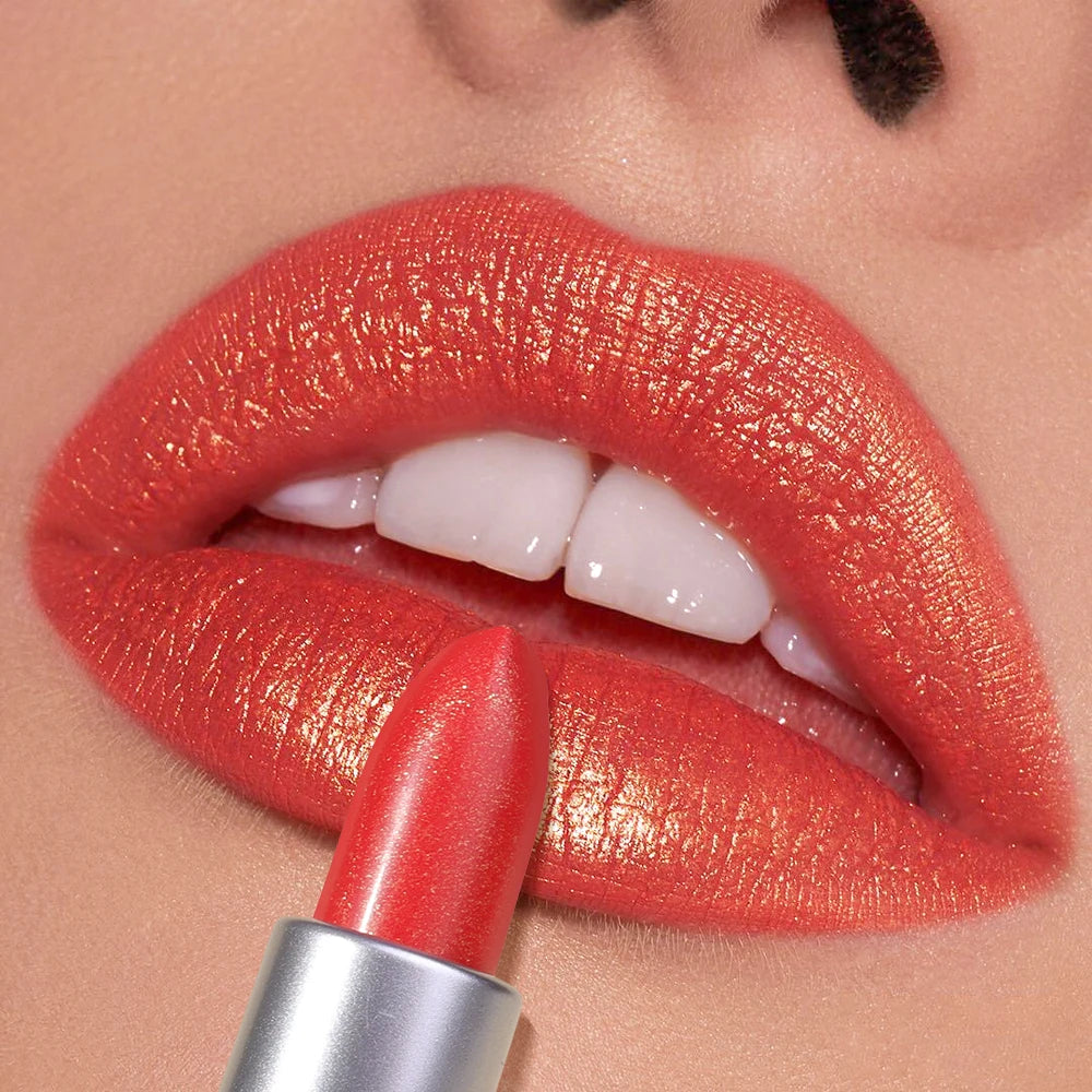 Waterproof Glitter Lipstick | Pearlescent Shiny Lip Tint Glitter Lipstick QXL