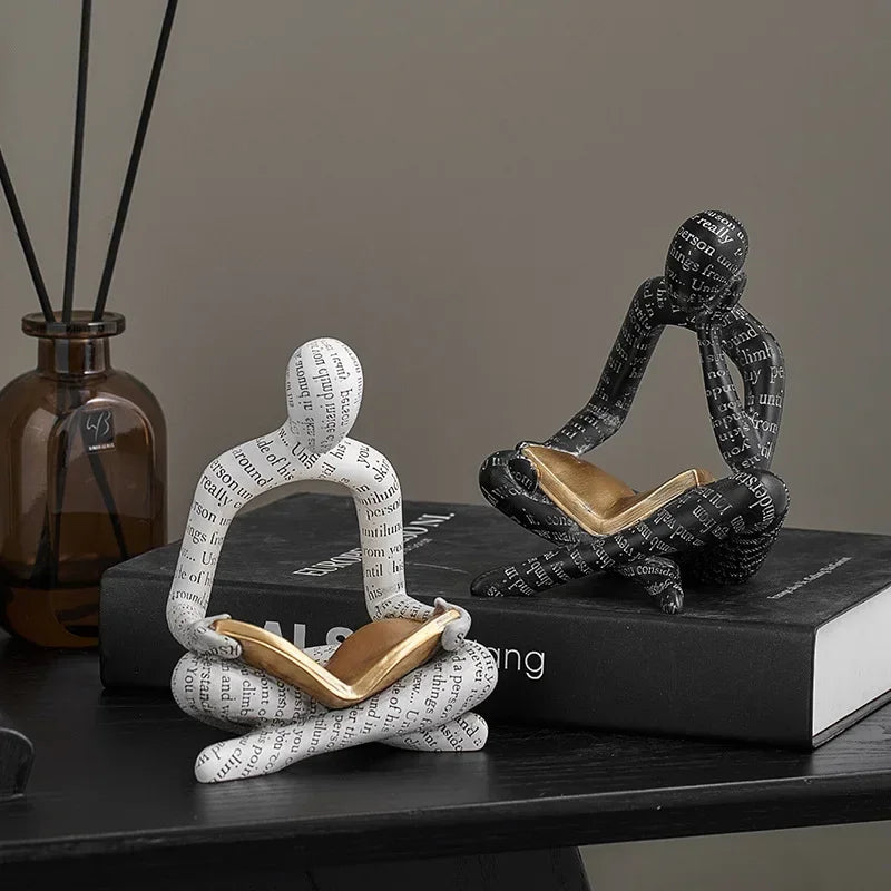 Abstract Reading Woman Resin Statue | Modern Desktop Sculpture Decorative Sculpture QXL