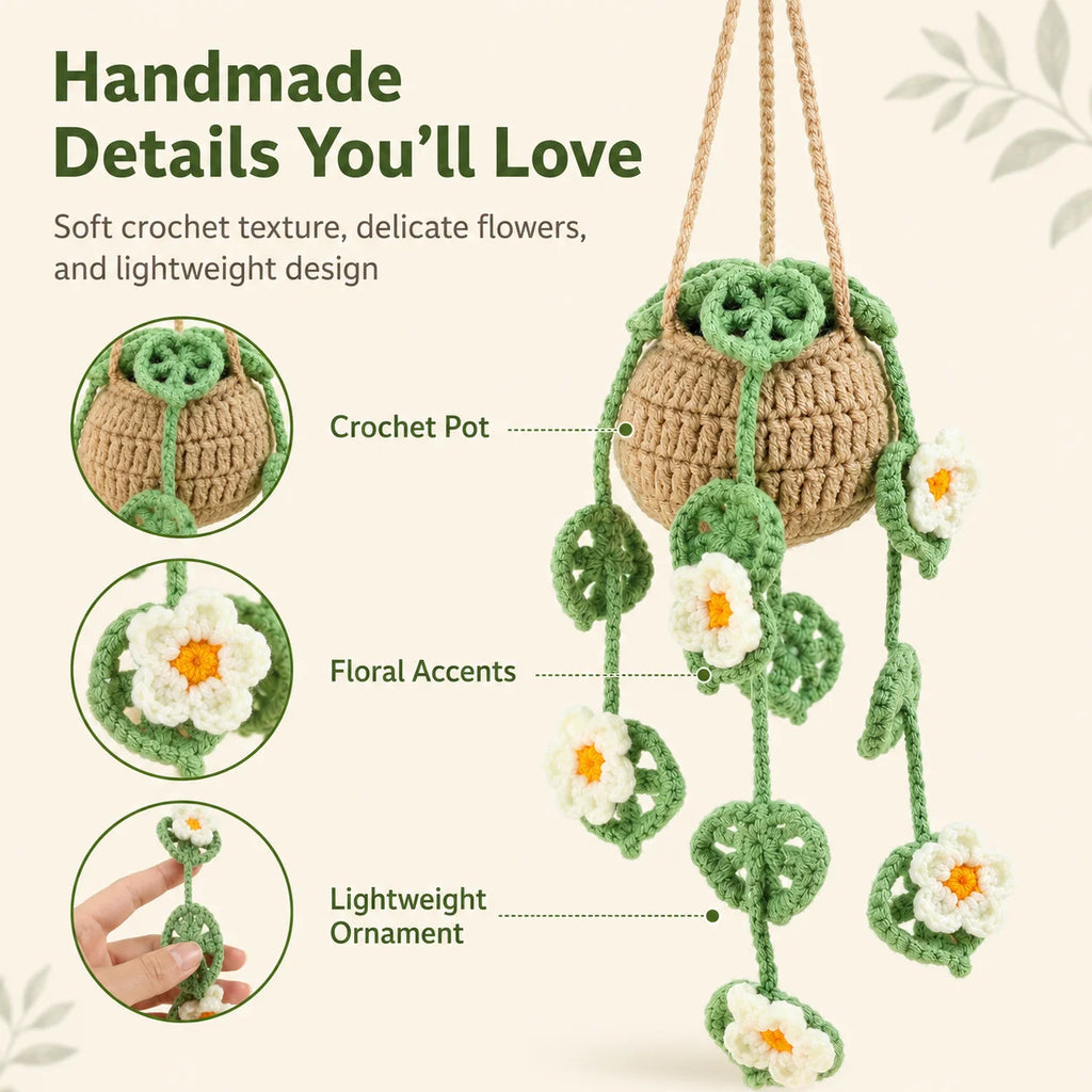 Handmade Crochet Car Hanging Plant Ornament | Boho Decor Car Hanging Ornament QXL