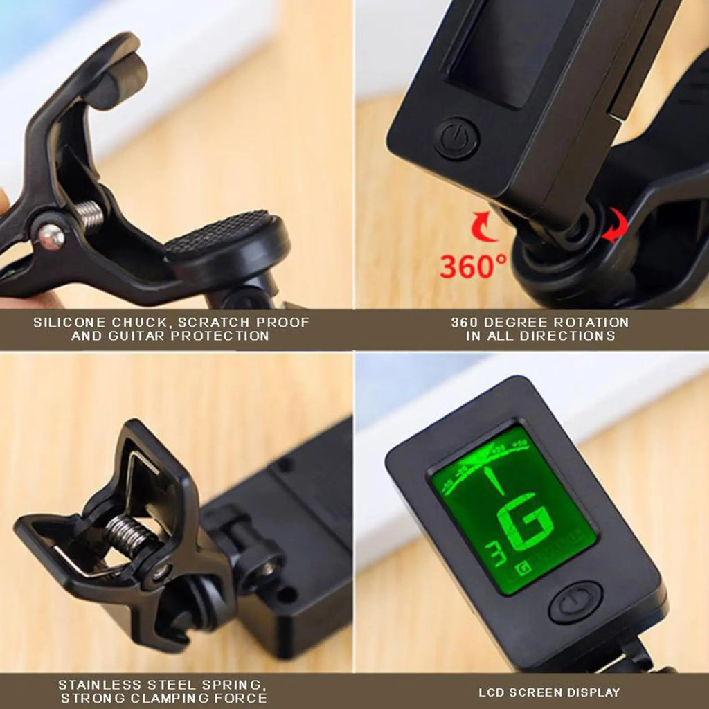 Clip-On Digital Guitar Tuner | LCD for Guitar, Bass & Ukulele Clip-On Guitar Tuner QXL