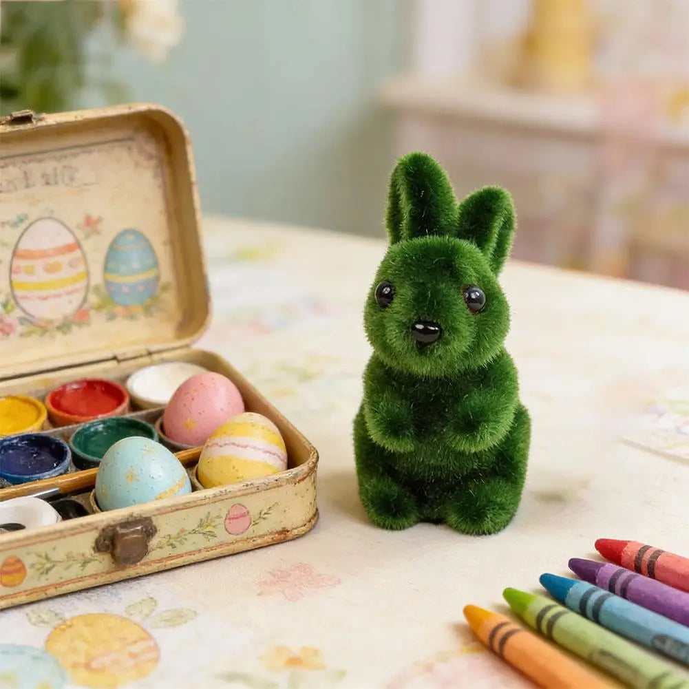 Moss Bunny Figurine | Green Easter Rabbit Decor (1 or 2 Pack) Decorative Figurine QXL
