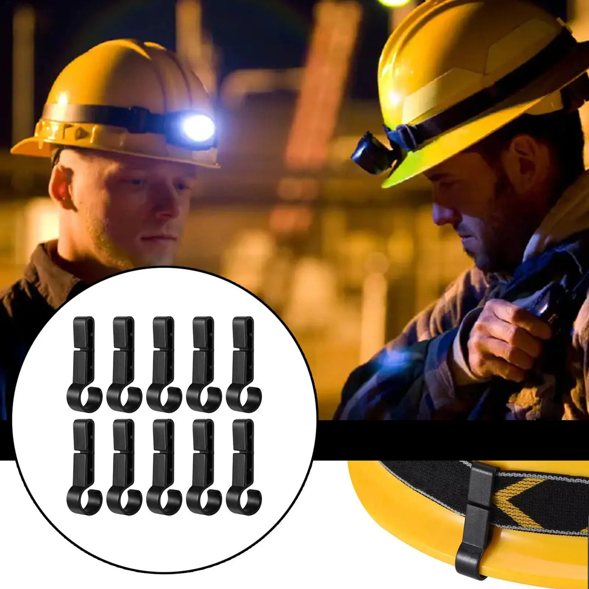 10-Pack Hard Hat Headlamp Clips | Non-Slip ABS Safety Hooks Hard Hat Accessories QXL