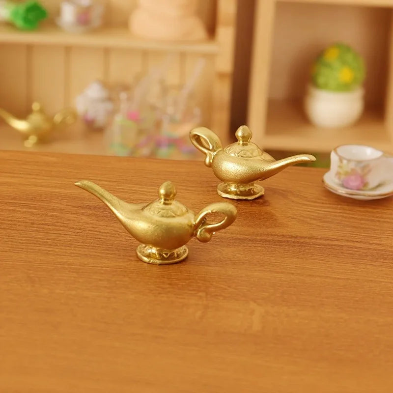 2-Pack Dollhouse Mini Golden Teapot Decorations | Resin Dollhouse Miniature QXL 2pcs
