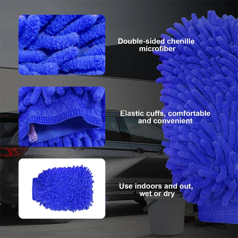 Chenille Car Wash Glove | Double-Sided Plush Detailing Mitt Car Wash Mitt QXL