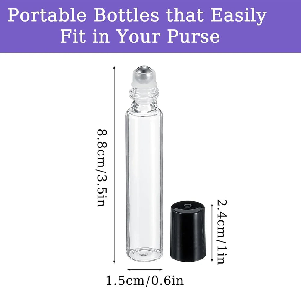 10-Pack Glass Roll-On Bottles 0.34 oz | Stainless Steel Roller Roll-On Bottle Set QXL