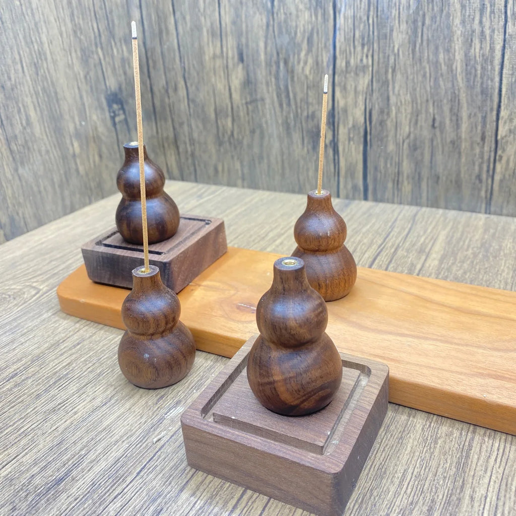 Walnut Wood Gourd Incense Holder with Ash Catcher | Zen Décor Incense Holder QXL