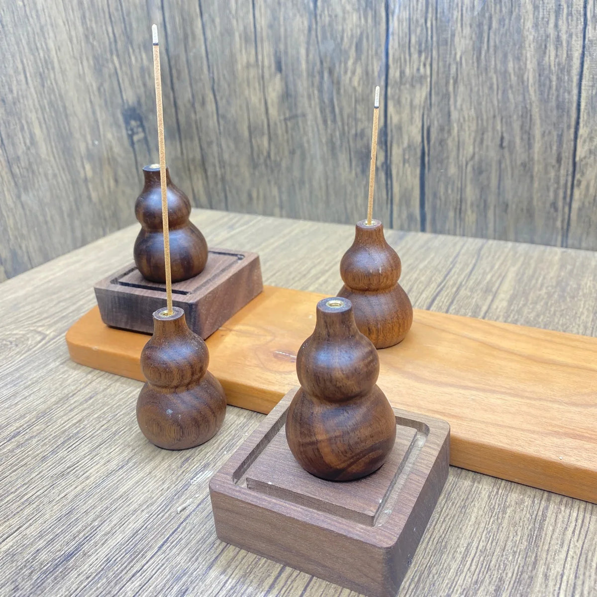 Walnut Wood Gourd Incense Holder with Ash Catcher | Zen Décor Incense Holder QXL