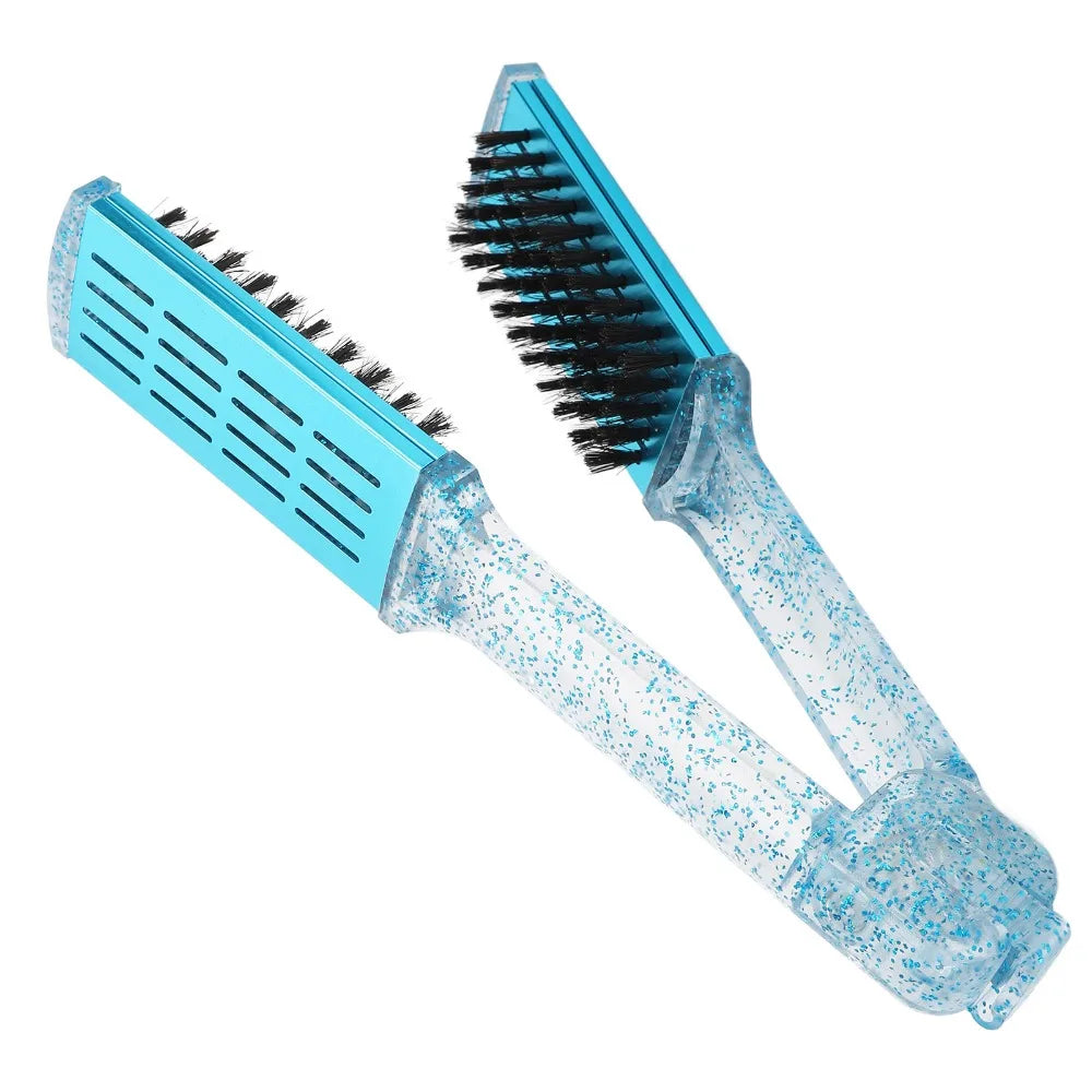 Double-Sided Hair Straightening Clamp Brush | ABS & Nylon Hair Straightening Brush QXL