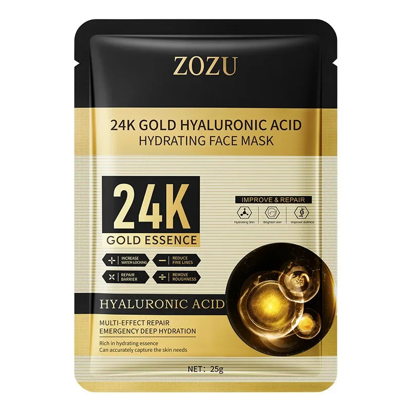 SADOER 20-Pack Gold Hyaluronic Acid Face Masks | Moisturizing Hydrating Sheet Mask QXL 20pcs