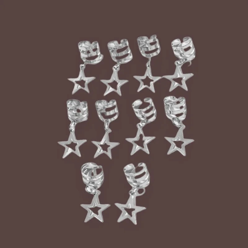 10-Pack Star Metal Hair Rings | Dreadlock Braid Cuffs Hair Braid Cuffs QXL