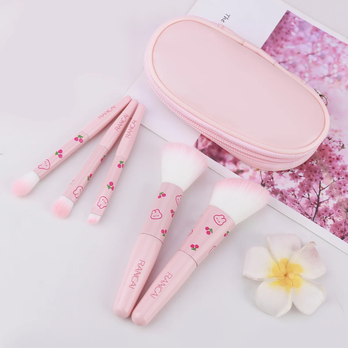 RANCAI 5-Piece Compact Makeup Brush Set with Case Makeup Brush Set QXL