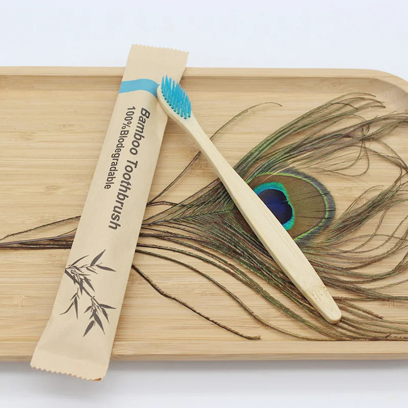 50-Pack Bamboo Toothbrushes | Soft Bristle, Eco-Friendly Bamboo Toothbrush QXL 50Pcs Blue