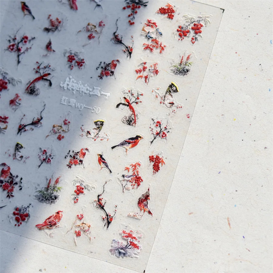 5D Nail Art Stickers – Peach Blossom Bird & Butterfly Decals Nail Art Stickers QXL